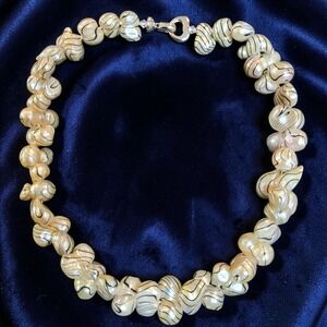 Vintage Art Glass Necklace • Heavy Iridescent Freeform Beads • 16"